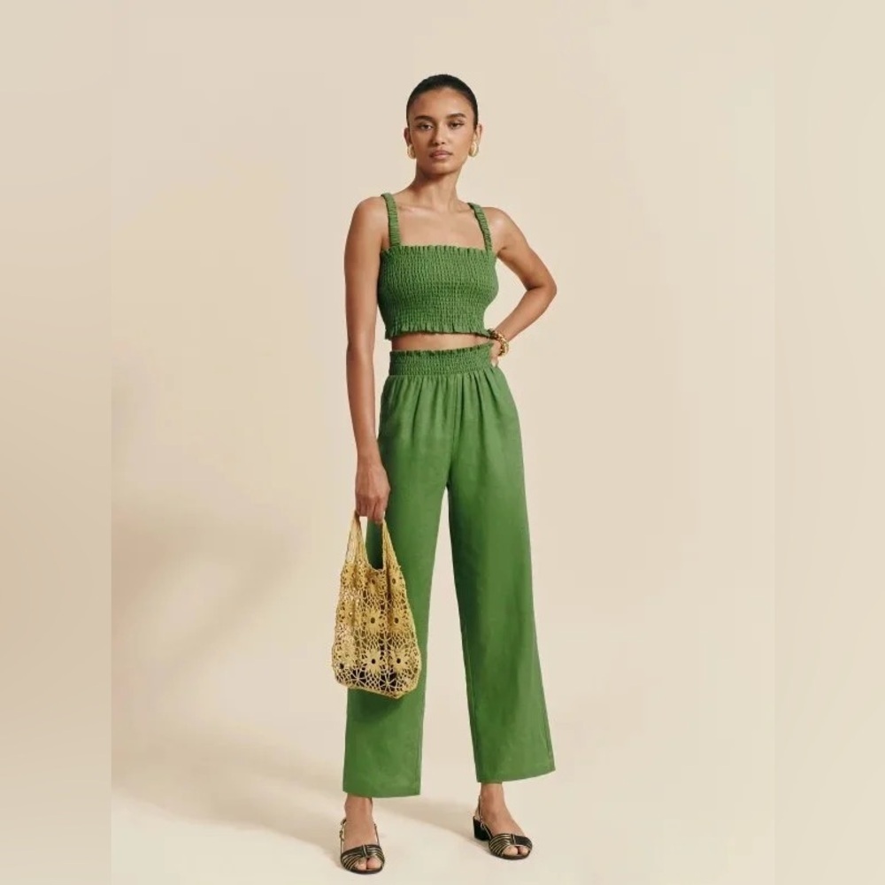 Reformation Vera Linen Green Pants